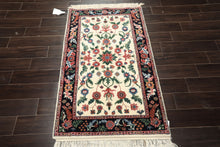 3x5 Ivory, Midnight Blue, Green Color Hand Knotted Indo Kashan Wool Traditional Oriental Rug