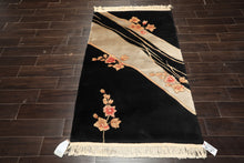 3x5 Black, Gray, Peach Color Hand Knotted Chinese Art Deco Wool Transitional Oriental Rug
