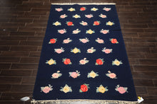 6x9 Navy, Multi, Color Hand Woven Caucasian Kilim Wool Transitional Oriental Rug