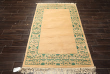 4x6 Tan, Green, Color Hand Knotted Indo Tibetan Wool Transitional Oriental Rug