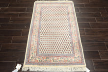 3x5 Ivory, Rose, Blue Color Hand Knotted Boteh Wool Traditional Oriental Rug