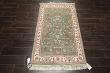 3x5 Sage, Ivory, Rose Color Hand Knotted Indo Kashan Wool Traditional Oriental Rug