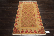 4x6 Brown, Gold, Green Color Hand Knotted Caucasian Wool Traditional Oriental Rug