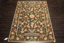 6x9 Green, Gold, Aqua Color Hand Woven French Aubusson Needlepoint Wool Traditional Oriental Rug