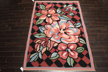 6x9 Rose, Black, Lime Color Hand Woven Kilim Wool Contemporary Oriental Rug