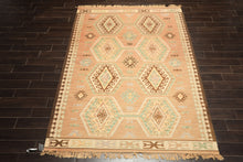 6x9 Tan, Light Peach, Ivory Color Hand Woven Kilim Wool Traditional Oriental Rug
