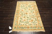 4x6 Ivory, Gold, Green Color Hand Knotted French Aubusson savonnerie Wool Traditional Oriental Rug