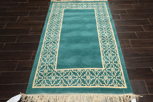 4x6 Turquoise, Ivory, Color Hand Knotted Indo Tibetan Wool Transitional Oriental Rug