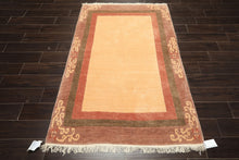 4x6 Ivory, Rose, Olive Color Hand Knotted Tibetan Wool Traditional Oriental Rug