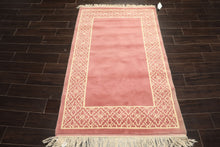 4x6 Blush, Ivory, Color Hand Knotted Indo Tibetan Wool Transitional Oriental Rug