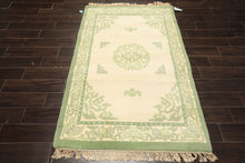 4x6 Ivory, Sage, Color Hand Knotted French Aubusson savonnerie Wool Traditional Oriental Rug