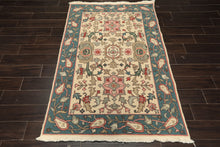 4x6 Ivory, Turquiose, Moss Color Hand Knotted Nourison Nourmak Soumak Wool Traditional Oriental Rug