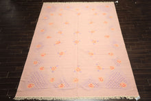 9x12 Baby Pink, Lavender, Blush Color Hand Woven Dhurry Kilim Wool Transitional Oriental Rug
