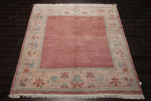 Square Rose, Taupe, Ivory Color Hand Knotted Tibetan Wool Contemporary Oriental Rug