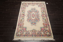 5x8 Ivory, Aqua, Taupe Color Hand Knotted French Aubusson Savonnerie Wool Traditional Oriental Rug