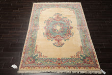 6x9 Ivory, Aqua, Lavender Color Hand Knotted French Aubusson Savonnerie New Zealand Wool Traditional Oriental Rug