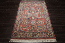 6x9 Rose, Ivory, Beige Color Hand Knotted French Aubusson Savonnerie Wool Traditional Oriental Rug