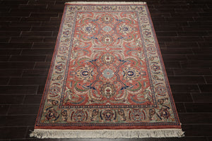 6x9 Rose, Ivory, Beige Color Hand Knotted French Aubusson Savonnerie Wool Traditional Oriental Rug