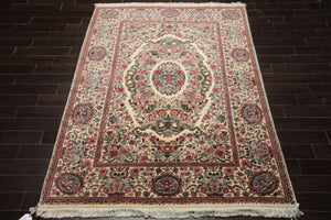 6x9 Ivory, Green, Rose Color Hand Knotted French Aubusson Savonnerie New Zealand Wool Traditional Oriental Rug
