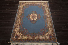 6x9 Blue, Ivory, Taupe Color Hand Knotted French Aubusson Savonnerie Wool Traditional Oriental Rug