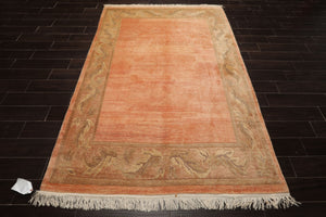5x8 Rose, Sage, Taupe Color Hand Knotted Tibetan Wool Art Deco Oriental Rug