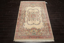 6x9 Ivory, Blush, Brown Color Hand Knotted French Aubusson Savonnerie New Zealand Wool Traditional Oriental Rug