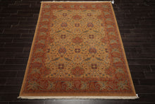 6x9 Gold, Burnt Orange, Green Color Machine Made French Aubusson Savonnerie New Zealand Wool Transitional Oriental Rug
