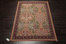 5x8 Ivory, Black, Rose Color Hand Woven French Needlepoint Wool Traditional Oriental Rug