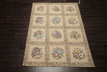 6x9 Khaki, Green, Blue Color Hand Woven French Needlepoint Wool Traditional Oriental Rug