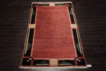 6x9 Rust, Black, Green Color Hand Knotted Tibetan New Zealand Wool Art Deco Oriental Rug