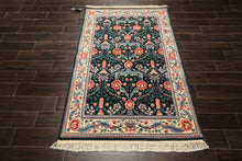 4x6 Emerald, Ivory, Rose Color Hand Knotted French Aubusson Savonnerie Wool Traditional Oriental Rug