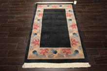 4x6 Charcoal, Tan, Rose Color Hand Knotted Tibetan Wool Transitional Oriental Rug