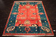 9x12 Coral, Turquoise, Teal Color Hand Knotted Turkish Oushak Wool  Oriental Rug