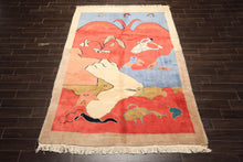 6x9 Coral, Ivory, Gold Color Hand Knotted Gabbeh Wool Modern & Contemporary Oriental Rug