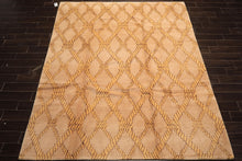 8x10 Tan, Gold, Chocolate Color Hand Knotted Tibetan Wool Transitional Oriental Rug
