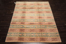 8x10 Blush, Aqua, Gold Color Hand Knotted Tibetan Wool Transitional Oriental Rug