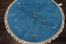 Round Aqua, Gold, Black Color Hand Knotted Gabbeh Wool Modern & Contemporary Oriental Rug