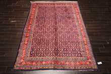 7x11 Royal Blue, Coral, Blush Color Hand Knotted Mahal Sarouk Wool Traditional Oriental Rug