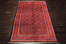 7x10 Navy, Coral, Aqua Color Hand Knotted Mahal Sarouk Wool Traditional Oriental Rug