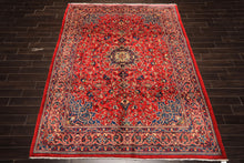 7x11 Red, Aqua, Aubergine Color Hand Knotted Sarouk Wool Traditional Oriental Rug