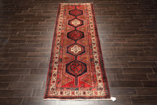 Runner Navy, Brown, Ivory Color Hand Knotted Hamadan Wool Traditional Oriental Rug
