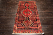 Runner Red, Charcoal, Brown Color Hand Knotted Hamadan Wool Traditional Oriental Rug