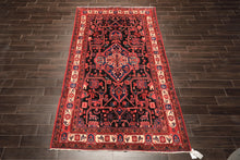 Runner Black, Red, Ivory Color Hand Knotted Heriz Wool Traditional Oriental Rug