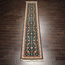 2'6x12 Teal, Ivory, Rose Color Hand Knotted Pak Persian Wool Traditional Oriental Rug