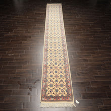 Runner Ivory, Rose, Blue Color Hand Knotted Kashan Wool Traditional Oriental Rug