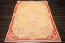 8x11 Pale Gold, Rose, Beige Color Hand Woven French Aubusson Needlepoint Wool Traditional Oriental Rug