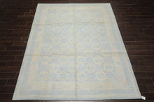 8x10 Blue, Ivory, Seafoam Color Hand Knotted Tibetan Wool Transitional Oriental Rug