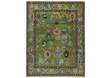 Multi Size Green Pink Navy Color Hand Knotted Oushak Wool Traditional Oriental Rug