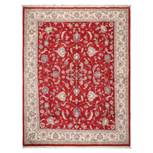 9x12 Fuschia, Ivory, Taupe Color Hand Knotted Indo Kashan Wool Traditional Oriental Rug