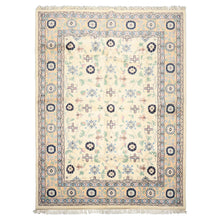 8x11 Ivory, Peach, Blue Color Hand Knotted Indo Kashan Wool Traditional Oriental Rug